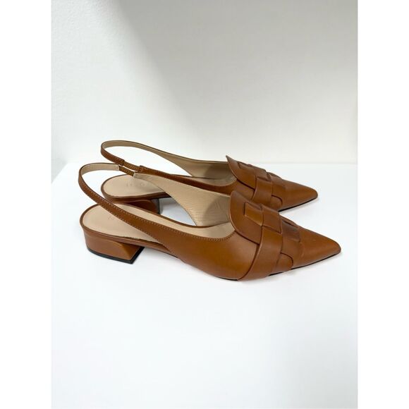 M. Gemi Shoes - M.Gemi Sirene Slingback Pointed Woven Leather Shoes Cognac M. Gemi 39.5 8.5 9